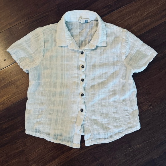 FREE🌟 Tilly’s Sky & Sparrow plaid Cream Camp Shirt Sheer White Linen Button Down - Picture 1 of 8